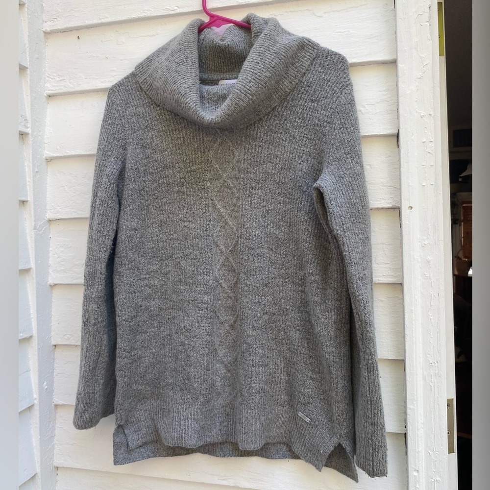 Calvin Klein Heather Gray Cowl Neck Sweater Turtle Neck Cardigan